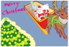 【クリスマスカード】クリスマスツリーの上をサンタクロースのソリでひとっ飛び